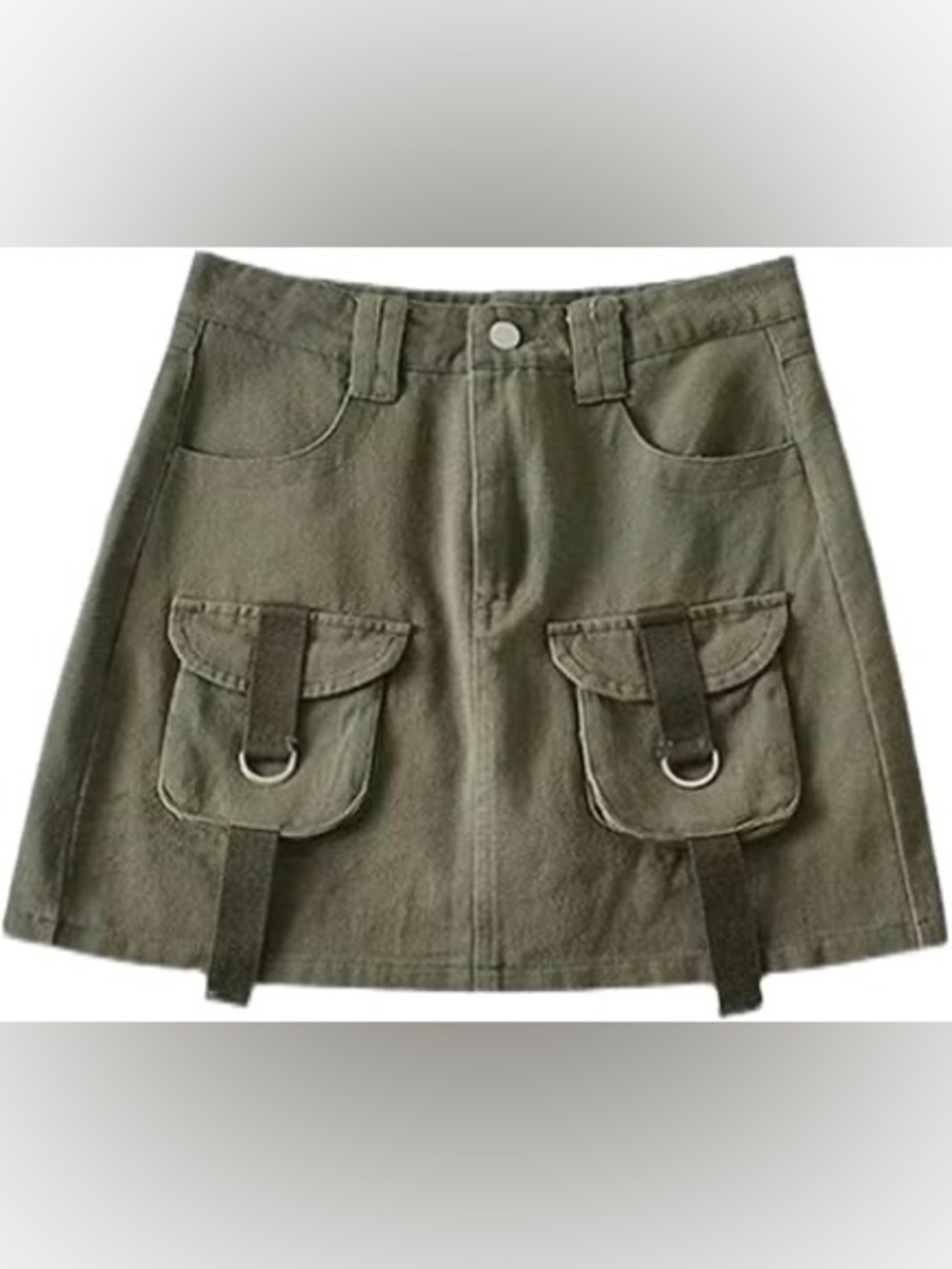 Y2K Utility Olive Green Cargo Mini Skirt - Size Medium - Picture 1 of 3